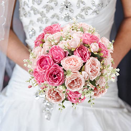 Artificial Peonies Silk Flowers, Pink Faux Peony Bouquet 4 Bundles Florals Arrangements Decor for Farmhouse Home Boho Wedding Table Centerpiece, Fake Plastic Flower Bulk for Vase Decoration (Mix Pink) - color: Mix Pink, size: 4PCS