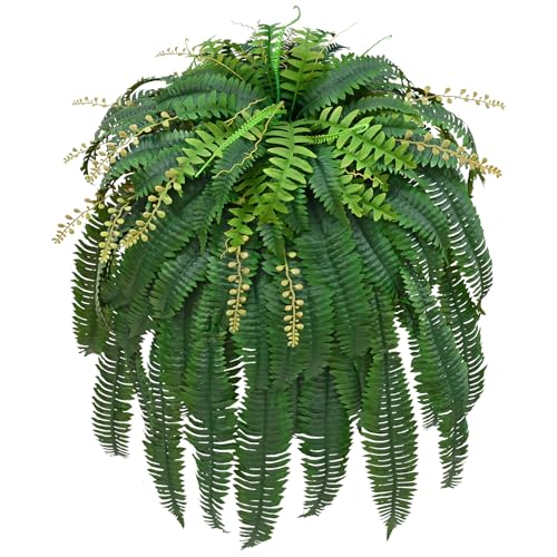 Livole 67" Fake Ferns Large Artificial Plants Outdoor, Artificial Ferns for Outdoors Large Faux Boston Fern with 99 Branches Realistic UV Resistant for Planter Home Garden Porch Hanging Decor, 1 Pcs - size: 67"-99 Branches-1 Pcs