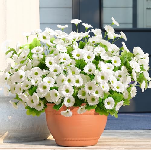 Waipfaru Artificial Flowers for Outdoors Faux Plants, UV Resistant Artificial Outdoor Flowers, White Silk Daisy Realistic Fake Mums Flower for Front Porch Spring Home Planter Patio Decor, 12 Bundles - color: White, size: 12 PCS