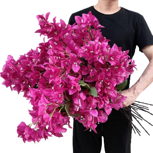 Pack of 16 - Artificial Bougainvillea Flower Stems Silk Bougainvillea Long Branches Full Blossoms for Home Wedding Table Centerpiece Shower Event Backdrop Indoor Outdoor Decorations (Violet) - color: Violet