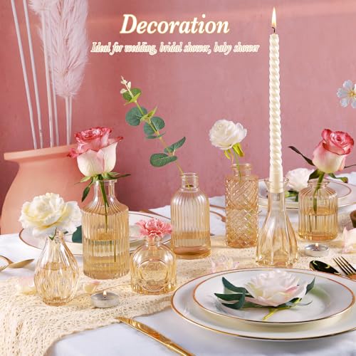 UPBUD Amber Glass Bud Vases Set of 12, Gold Mini Flower Vase for Centerpieces, Small Vases in Bulk for Wedding Decorations, Vintage Vase for Table, Recepetion, Home Décor - color: Standard-gold Amber, size: 12pcs