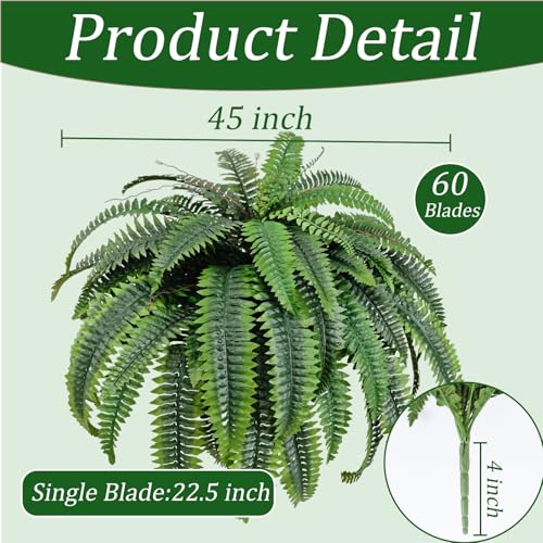 2pcs 45in Artificial Boston Fake Ferns Large, UV Resistant Artificial Plants Outdoor, 55 Blades Weatherproof Fake Plants Outdoor Indoor for Garden Porch Patio Home Decor - color: 45in Bosten Ferns, size: 2Pcs