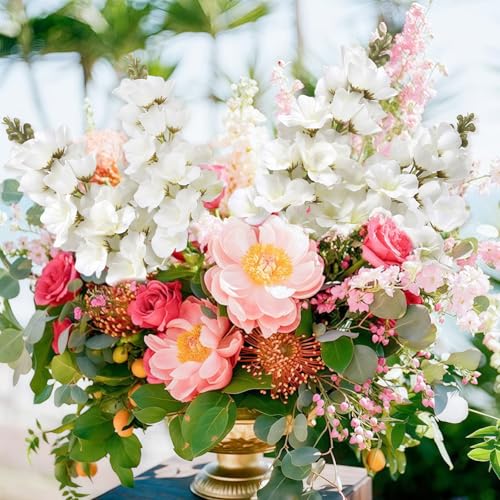 6PCS White Gladiolus Artificial Flowers 33.5in Long Stem Fake Silk Flowers Faux Gladiolus for Tall Vases Wedding Home Party Centerpieces Table Decor Floral Arrangements (White) - color: White