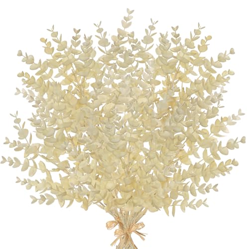 5 Stems Artificial Fall Greenery – 14.6" Eucalyptus Leaf Stems for Autumn Floral Arrangements, Thanksgiving Centerpieces, Fall Decor Bouquets, Soft Cream - color: Eucalyptus - Soft Cream