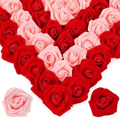 100Pcs Realistic Red Light Pink Artificial Rose Flower Heads, Foam Fake Roses for DIY Wedding Decorations Baby Shower Centerpieces Home Party Valentine's Day Mother's Day Decor - color: 100pcs Red Light Pink Mixed Colors
