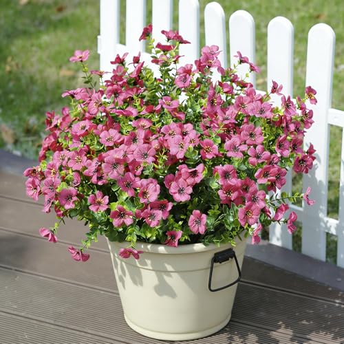 12 Bundles Artificial Flowers for Outdoor UV Resistant and Realistic, Faux Daisy Fake Flowers with Eucalyptus Leaves for Porch, Patio, Planter, Window Box, Home, Garden Decor - color: Rose Red