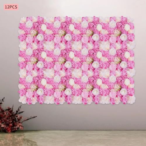 12Pcs Artificial Flower Wall Panel 15" X 15" Flower Wall Decor Backdrop Panels Floral Backdrop Wall Faux Flower Panel for Home Party Wedding Photo Backgdrop Decor (Pink, White, Deep Pink) - color: Pink, White, Deep Pink