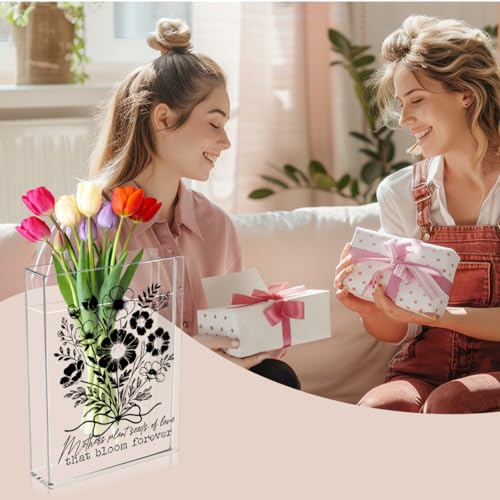 Moms Book Flower Vase Mothers Day Birthday Thank You Gifts for Mom Mother from Daughter Son Mothers Plant Seed of Love Bloom Forever Cute Acrylic Book Shaped Vase Decor for Home Office Table Vase 3805 - style: Colonial