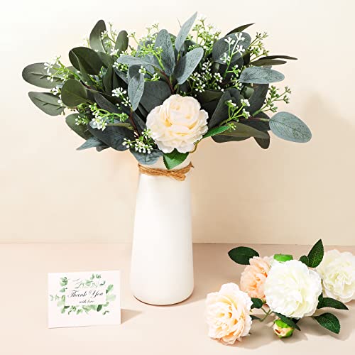 Janinka 60 Pcs Artificial Greenery Eucalyptus Stem Artificial Mixed Eucalyptus Stems Leaves Bulk with White Seeds Silver Dollar Faux Greenry Stems Sprays for Wedding Bouquet Decor Flower Arrangement