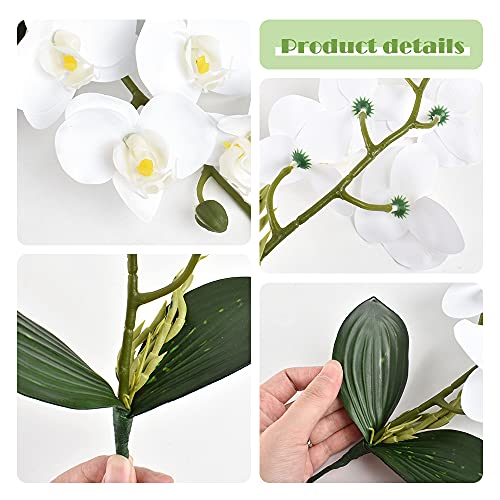 Artificial Phalaenopsis Flowers 4 Pcs, 15” Fake Silk Orchids with Stem Leaves for Valentine's Day Home Office Wedding Party Décor (White) - color: White