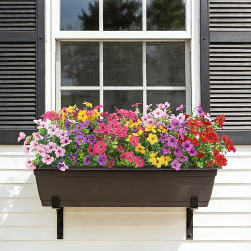 Roberly Artificial Flowers for Outdoors, UV Resistant Silk Fake Daisy Flowers with Eucalyptus Greenery Stems Faux Plastic Plants for Spring Summer Patio Garden Home Decor, 18 Bundles, Mixed Color - color: Multi Color