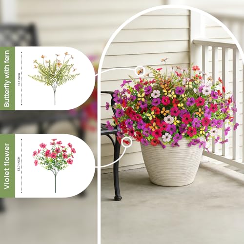 Artificial Fake Flowers for Outdoors Porch Planters Boxes Decoration,10 Bundles UV Resistant Silk Outdoor Daisy Plants Greenery Yard Patio Garden Decor Spring Summer - color: Purple, Rose Red, Red, White