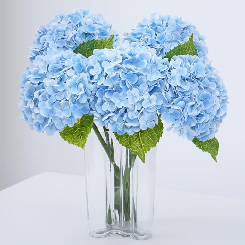 Waipfaru Blue Hydrangea Artificial Flowers, Latex Real Touch | 21" Long Stems with Leaves, 3pcs Faux Hydrangea Flowers for Vase, Home Decor, Wedding Flower Bouquets, Floral Arrangements - color: Blue, size: 3pcs