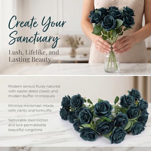 52pcs Emerald Green Roses Artificial Flowers Fake Flowers Silk Roses with Stems for DIY Wedding Bouquets Bridal Shower Centerpieces Arrangements Party Decorations - color: Emerald Green