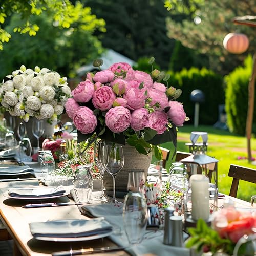 Artificial Peony Flowers, 2Pcs Silk Peonies Fake Peony Bouquets for Home Wedding Office Party Decor (Pink) - color: Pink（2pack）