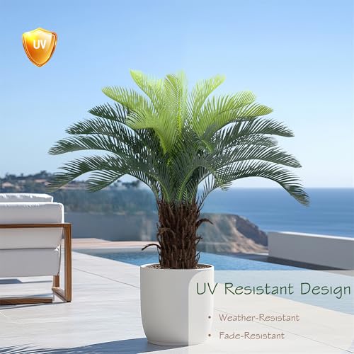 Bellacat 3ft UV Resistant Faux Sago Palm Tree with Natural & Lifelike Bark, 35in Super Full Artificial Cycad Tree with Realistic Leaves, for Home Office Patio Porch Front Door Decor. - size: 3ft