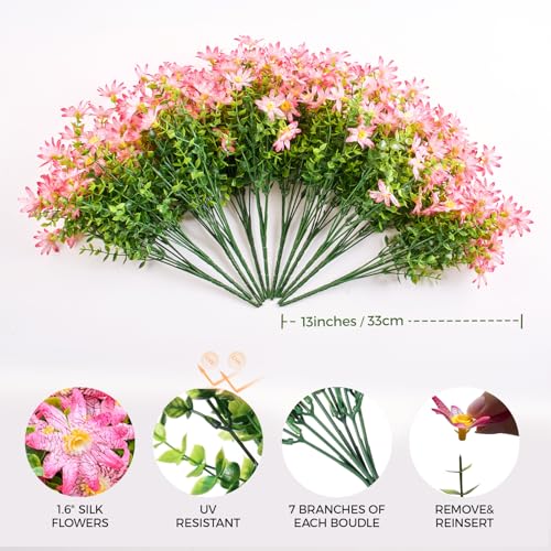 PONKING Artificial Flowers for Outdoors Patio Decoration 12 Bundles Fake Flower Daisy UV Resistant Faux Plants Yard Garden Porch Home Boxwood Planter Patio Mothers Day Decor, Deep Pink Flower - color: D Deep Pink Daisy 12pcs