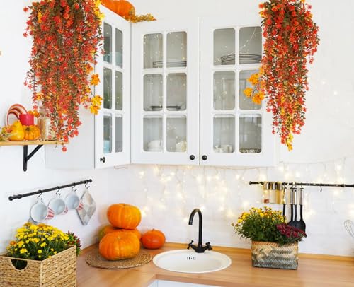 Fall Artificial Hanging Plants Artificial Fall Flowers Faux Autumn Plants Faux Hanging Plants Artificial Plants Fake Plants for for Thanksgiving Indoor Outdoor House Wedding Garden Party (Salmon) - color: Salmon, size: Hanging Plants