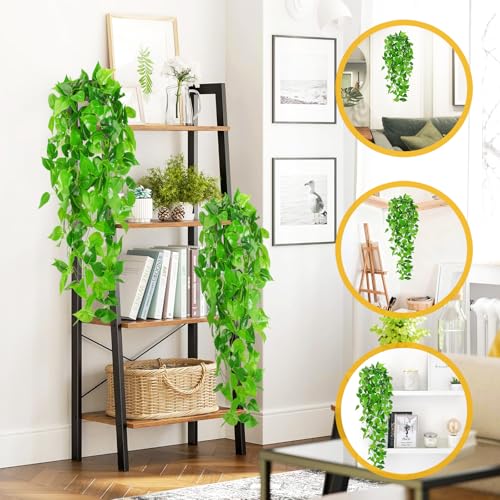 Artificial Hanging Plants, 2pcs Fake Pothos Vine Greenery for Wall Decor - Indoor Outdoor Home Living Room Hanging Decor, No Basket Included