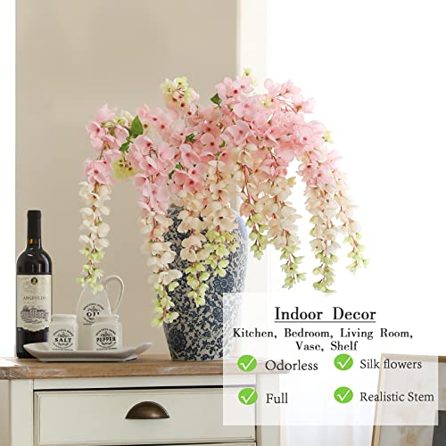 Dailisen 3 Strands 40'' Silk Blush Wisteria Artificial Flowers, Fake Wisteria Floral Hanging Plant Garland, for Home Decor, Party, Floor Vase, Balcony, Wedding Arrangement Decoration (Blush) - color: Blush