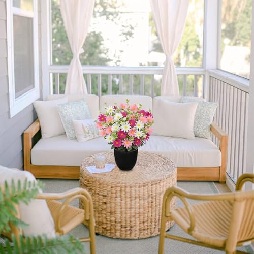 DILATATA Artificial Daisy Flowers in Pot 12 Inch Fake Flowers Silk Daisy Arrangement Faux Plant Flower Decor for Spring Home Decor Table Centerpiece Garden Porch Window - Pink - color: Pink-daisy