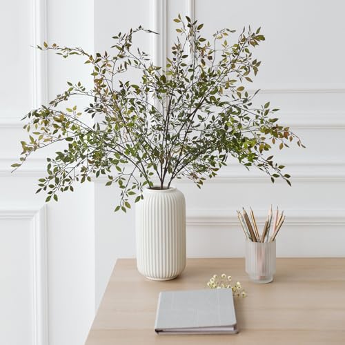 Fake Plants Eucalyptus Stems,Plastics Ficus Stems for Vase Artificial Plants,Greenery Stems for Vase Faux Plants Indoor,43.3" Faux Greenery Indoor Vase Fillers for Home Decor(4pcs Orange) - color: Orange 4pcs
