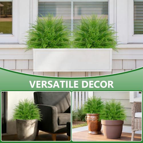 Grooy Artificial Fern Topiary Ball with Ground Spike, Set of 2 Faux Boston Fern Plants Shrub, Fake UV Resistant Evergreen Bushes for Porch Garden Indoor Outdoor Decor - color: Boston Fern