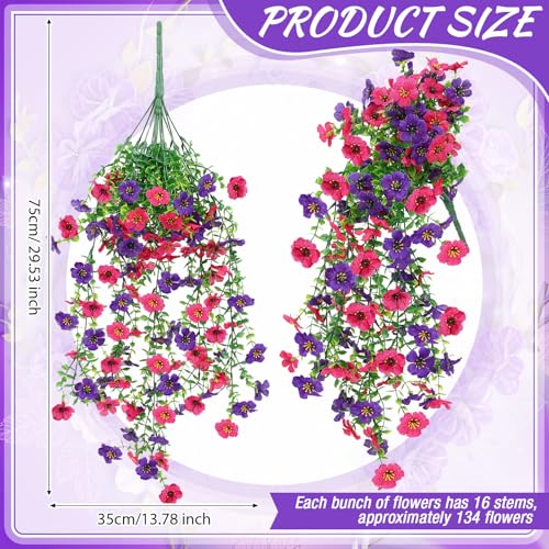 Suncalla 4 Pcs 30In Artificial Hanging Flowers for Outdoor Planter 156 Branches Trailing Faux Potted Plant Fake Floral UV & Fading Resistant for Wedding Patio Spring Summer Decor(Dark Purple,Rose Red) - color: Dark Purple,rose Red