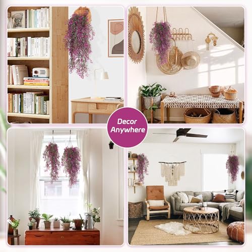 RECUTMS Artificial Hanging Leaves Plants 6Pcs Indoor Fake Flower Swags Faux Vines Ivy Leaves Plastic Greenery Resistant Plastic for Wall Wedding Party Porch Garden Decoration(Fuchsia) - color: Fuchsia-6pcs
