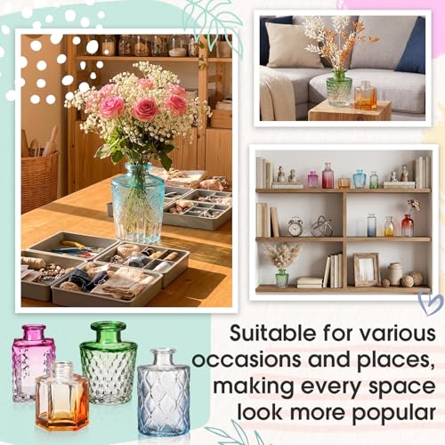 Yaomiao 30 Pcs Vases Bulk Colored Flower Glass Vases Bud Vintage Colored Glass Bottles Colorful Rustic Embossed for Home Wedding Table Decorations Gifts(Color Gradient Series) - color: Color Gradient Series
