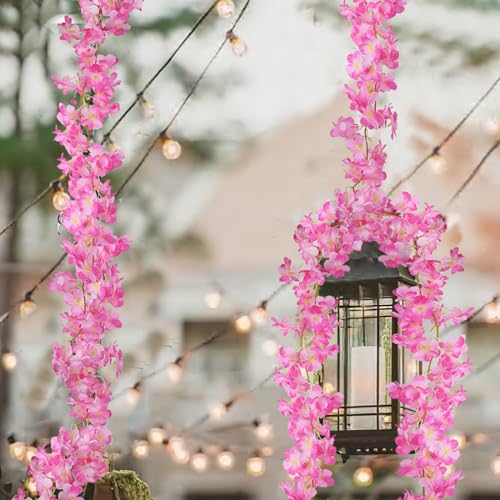 CITYES 2 Pcs Artificial Cherry Blossom Flower Vines Cherry Blossom Garland 18.48 ft Hanging Silk Flowers Vines Fake Flower Garland Outdoors for Home Wedding Garden Party Arch Office Decor Pink - color: Pink-2 Pcs