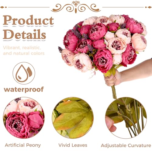 Olgaa 4 Bunches Peonies Artificial Flowers Faux Flowers Bouquet Silk Peony Hydrangea for Vase Wedding Centerpiece Bridal Shower Garden Party Home Decor (Dark Pink) - color: Dark Pink
