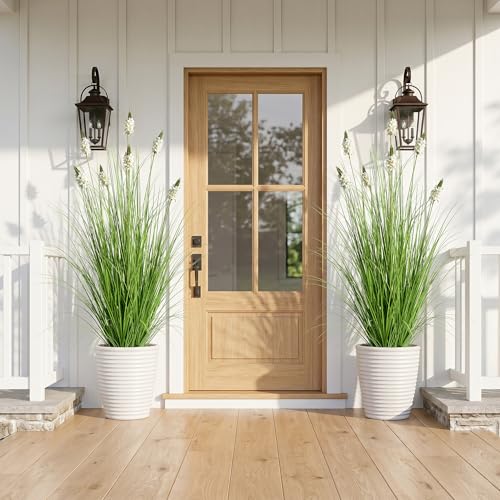 Artificial Plants Indoor 47in - Fake Grass with Hyacinth Flowers, 4FT Fake Plants with Pot for Outdoor, Faux Tall Grass Greenery for Porch Wedding Decorative, Housewarming Gifts, White(2Pack) - color: 1.2m White2