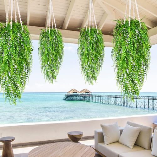 Waipfaru 8Pcs Fake Ferns Fake Hanging Plants Artificial Ferns for Outdoors，UV Resistant Plastic Fake Plants for Indoor Wall Porch Wedding Party Holiday Decor - color: Ferns, size: 8Pcs Plants