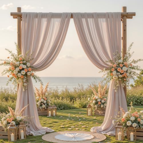 Wedding Arch Draping Fabric, 1 Panel 18FT Taupe Sheer Backdrop Curtain Chiffon Fabric Drapery Voile Scarf Draping Panels for Wedding Archway Ceremony Curtain Valance Party Decoration - color: Taupe, size: (1 Panel )6 Yards/18ft