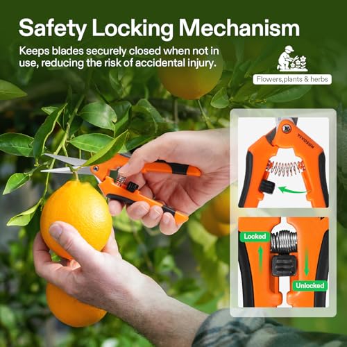 VIVOSUN 6.5 Inch Gardening Scissors Hand Pruner Pruning Shear with Straight Stainless Steel Blades Orange 1-Pack - style: Orange Straight Blade