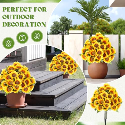 Lunmon 2 Pack Artificial Sunflower Topiary Trees for Outdoors with Ground Spikes, 24 Inch UV Resistant Faux Sunflower Ball Plants for Front Door Porch Patio Garden Yard Decor - color: Yellow, style: Sunflower