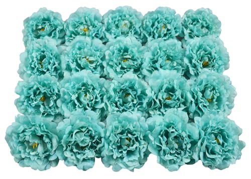 20 Pcs Artificial Flower Peonies, 5" Silk Fake Peonies with 6" Stems No Leaf, Faux Peonies Flowers for Decoration Wedding Home Party Centerpiece Decor Floral Art (Emerald Green) - color: Emerald Green
