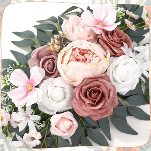 2 Pcs Wedding Arch Decorations - Reusable Artificial Hanging Flowers Floral Swag Greenery Garland for Wedding Welcome Sign Backdrop Bridal Ceremony Reception Backdrop Decoration(Soft Pink) - color: Soft Pink+blush Pink+dusty Rose+coral-peach+white,