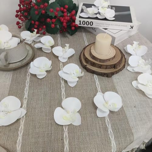 Fake White Orchids Artificial Flowers Heads, 3.5''Fake Orchid Heads for Wedding Floral Bouquet Decor DIY Craft Making Bridal Shower Photography Props (80, White) - color: White