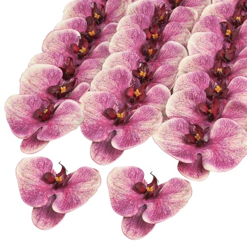 20PCS Real Touch Orchid Artificial Flowers Heads, 4.3'' Fuchsia Faux Butterfly Orchid Latex Phalaenopsis for Wedding DIY Crafts Hair Accessories Party Centerpieces Home Decor(Fuchsia) - color: Fuchsia