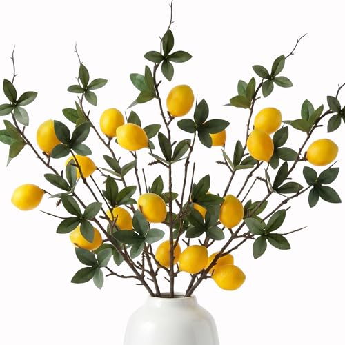 Gresorth 5 Pcs 18.9 Inch Artificial Lemon Branches Decoration Fake Small Lemons Branches with Leaves Realistic Lemons Fruit Decor Wreath Garden Farmhouse Porch - color: Small Lemon Branch