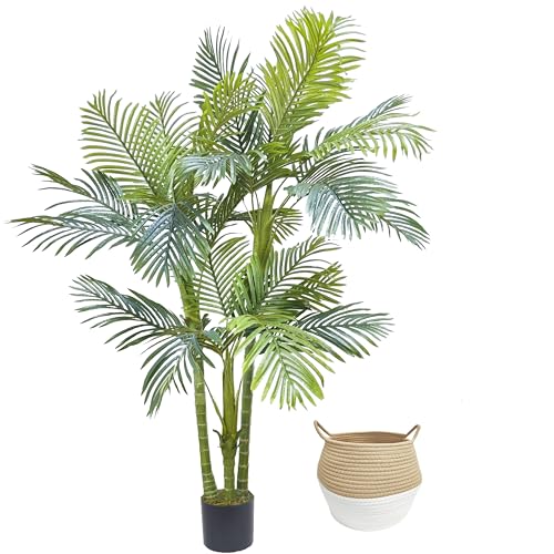 Warmplants Artificial Palm Tree, 6ft Golden Cane Fake Palm Plant with Basket, Large Phoenix Palm UV Resistant Faux Plants for Indoor Outdoor Home Garden Patio Office Décor - color: Palm, size: 6ft