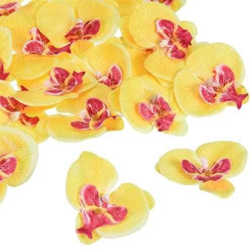PATIKIL 2.8" Artificial Orchid Flower Heads, 20 Pack Silk Phalaenopsis Fake Butterfly Orchid Heads for Wedding Floral Bouquet Decor DIY Craft Making, Yellow - color: Yellow, size: 2.8"