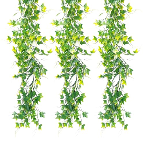 RECUTMS Fake Greenery Vines Artificial Vines Outdoor Greenery Wall Vines Green Leaves Decor Plastic Plants for Wedding Bouquet Party Proch Wedding Backyard Arch Outdoor Decor(Yellow) - color: Yellow, size: Ivy Garland