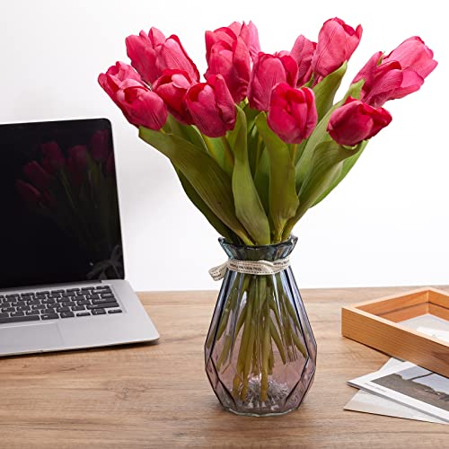 20PCS Artificial Tulips Real Touch Faux Flower Moisturizing Tulips for Photography Ornaments Home Garden Wedding Party Decor Fake Flowers (Fushcia) - color: Fushcia