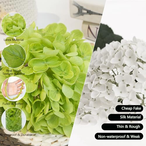Jahe 4 Pcs Hydrangea Artificial Flowers, 20'' Tall Large Bloom Faux Hydrangea Flowers, Real Touch Fake Flowers, Bouquet Home Wedding Part Decor, DIY Floral Arrangement, Green - color: Green