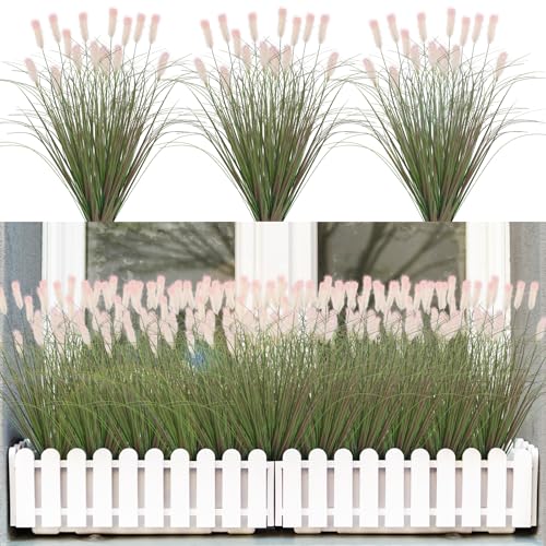 Artificial Grasses Plants Oudoor 12 Bunches Onion Grass Greenery with Plush Faux Fake Shrubs Plant Onion Wheat Grass for Outside Garden Indoor House Home Office Décor (Light Purple & Pink Plush） - color: Light Purple & Pink Plush, size: 12Pcs