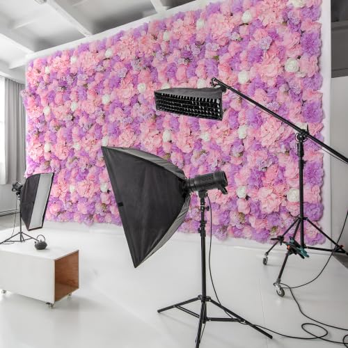 Flower Wall Backdrop12 pcs 16.5x16.5 Inch Floral Wall Panel Artificial Silk Rose Wall Decor Ideal for Wedding Celebrations, Festive Party Backdrops, and Home Decor-Pink and Purple - color: Pink and Purple, size: 16.5inch