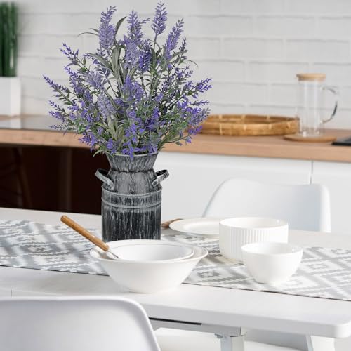 Artificial Lavender Flowers with Rustic Metal Vase 17 Inch Faux Lavender Plant Arrangement in Galvanized Planter Vintage Farmhouse Floral Decor for Home Office Kitchen Decor Wedding Table Centerpiece - size: 17" M.P
